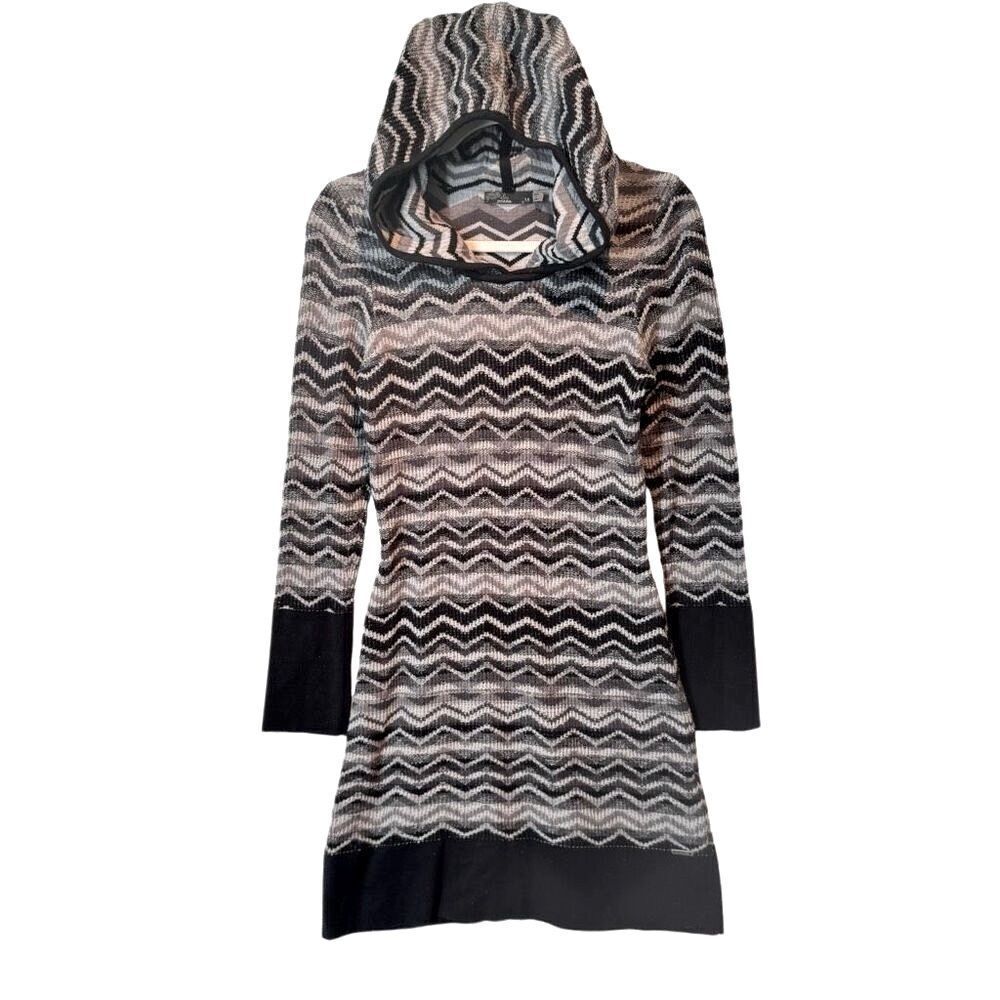 PrAna Meryl Hoodie Sweater Dress Organic Cotton Blend Chevron Midi M